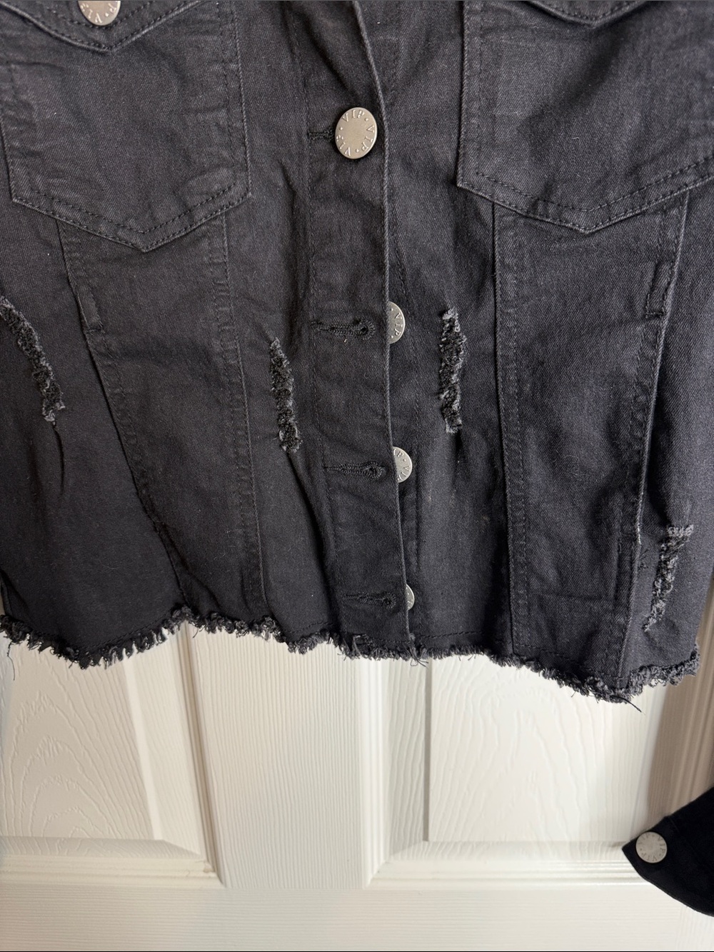 VIP Black Distressed Cropped Jean Jacket - Picture 3 of 4